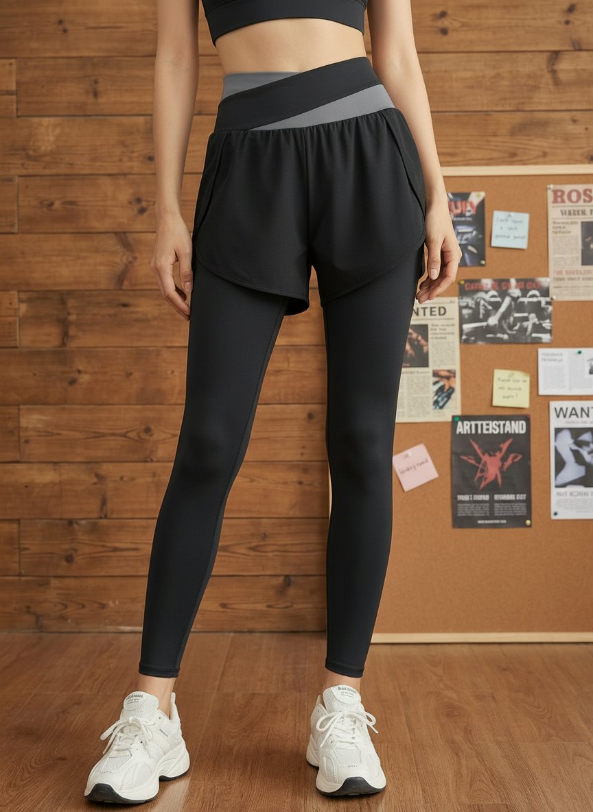 High-Waisted Shorts Overlay Athleisure Leggings-Multicolor