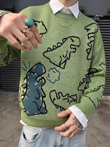 Oversized Dinosaur Graphic Crewneck Sweater