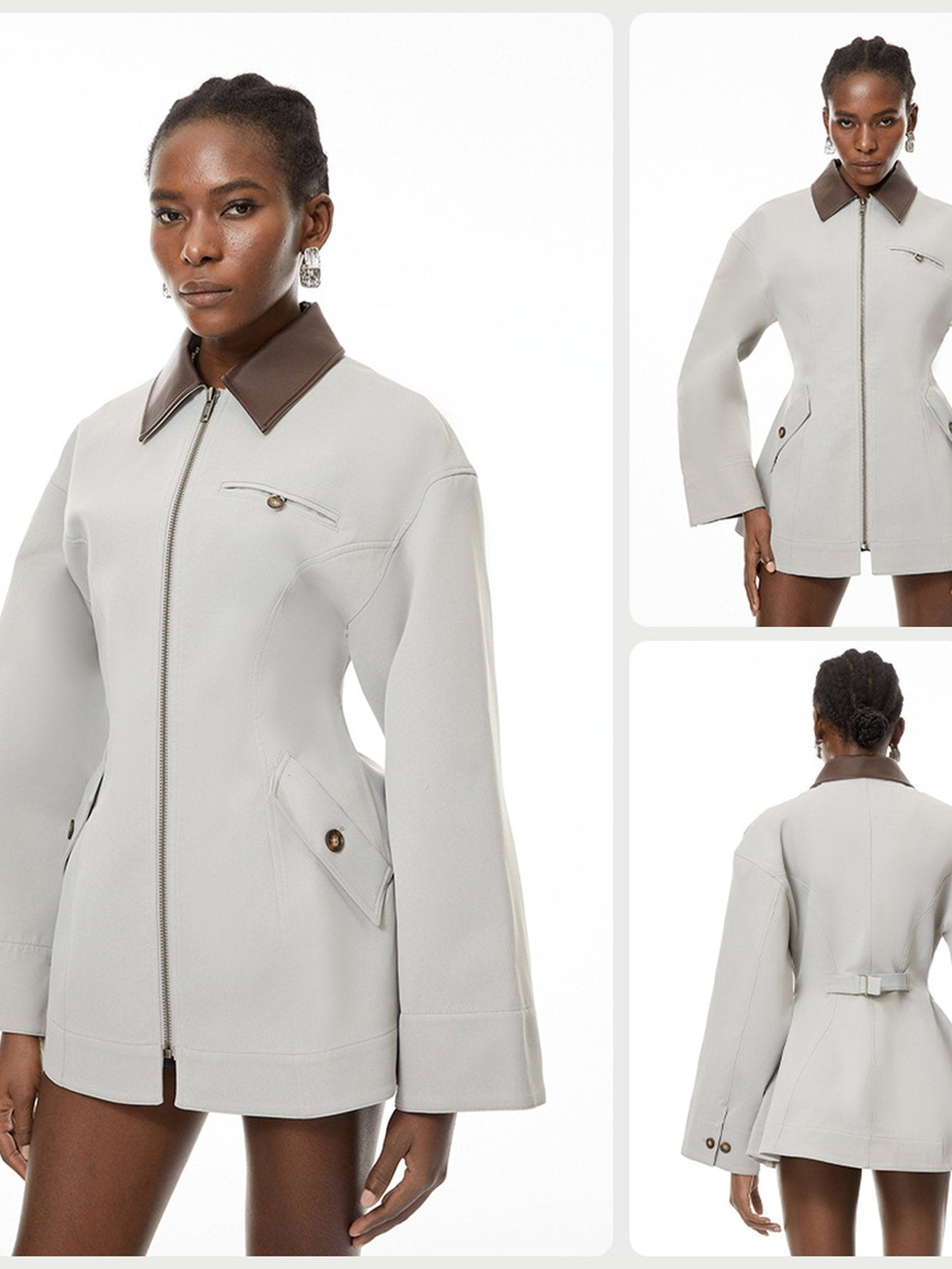 Tailored Contrast Collar Zip Up Jacket