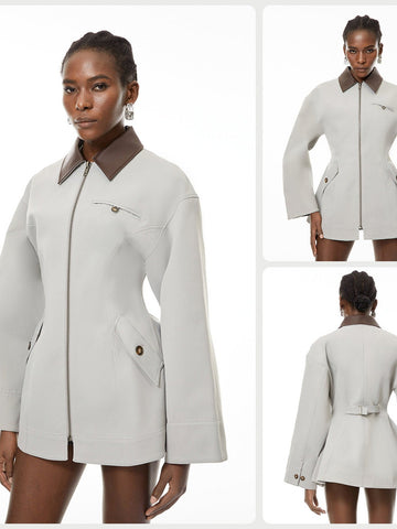 Tailored Contrast Collar Zip Up Jacket