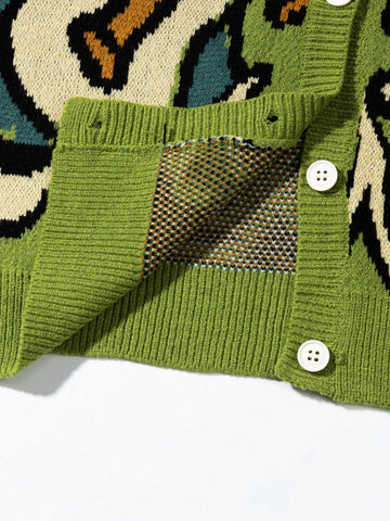 Oversized Graphic Pattern Knit Cardigan