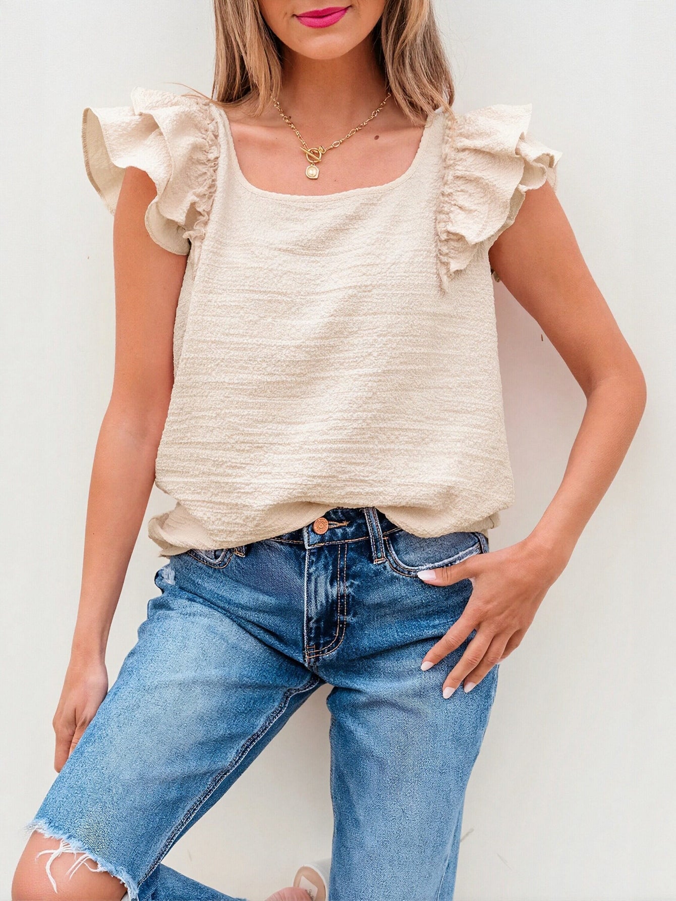 Ruffled Sleeve Sleeveless Top