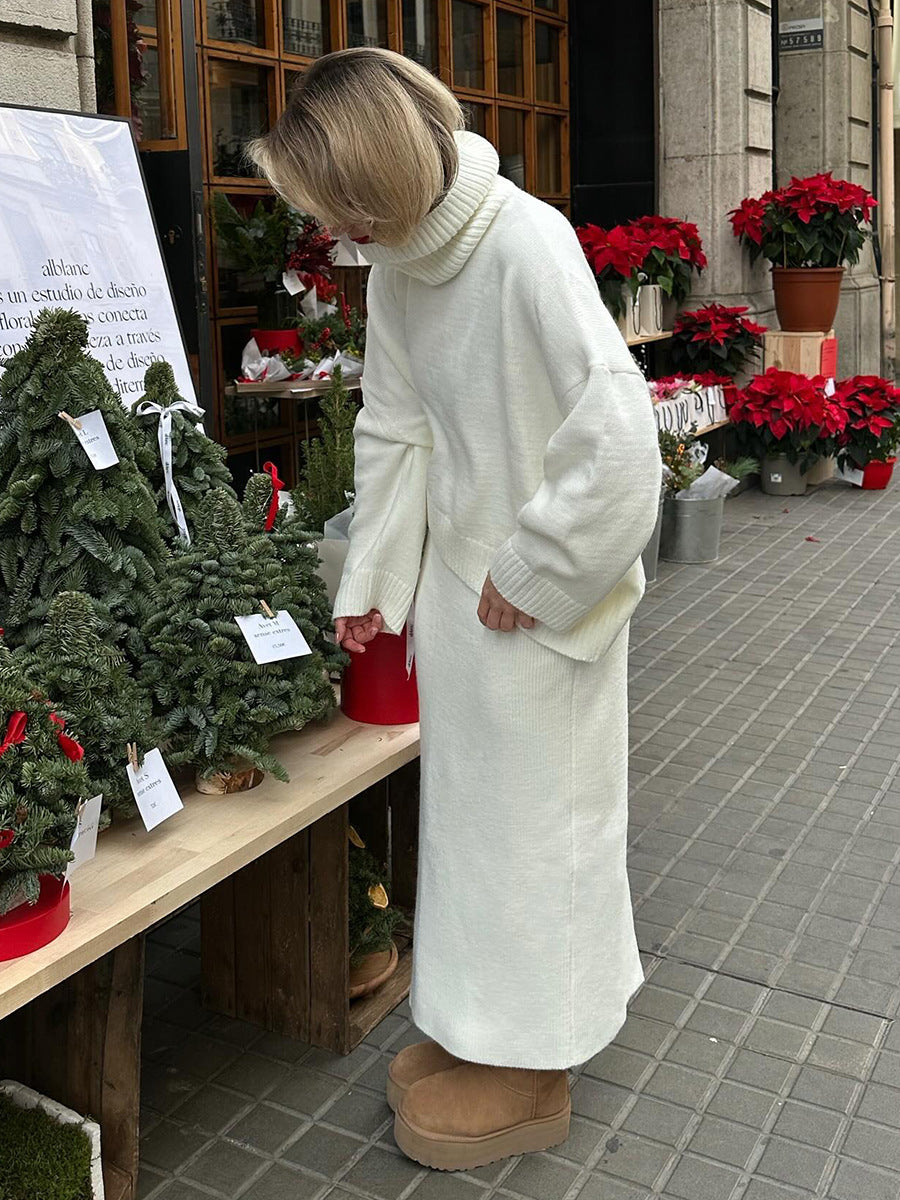 Cozy Turtleneck Knit Sweater Skirt Set