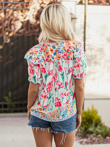V Neck Floral Print Blouse
