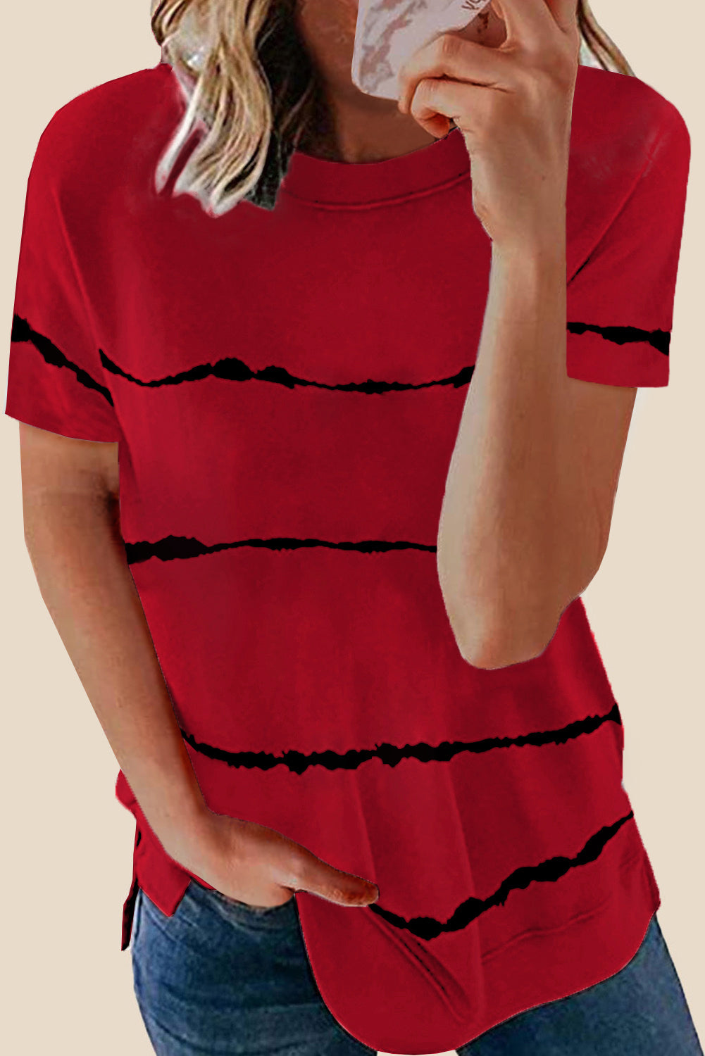 Casual Striped Crewneck Pink T-Shirt