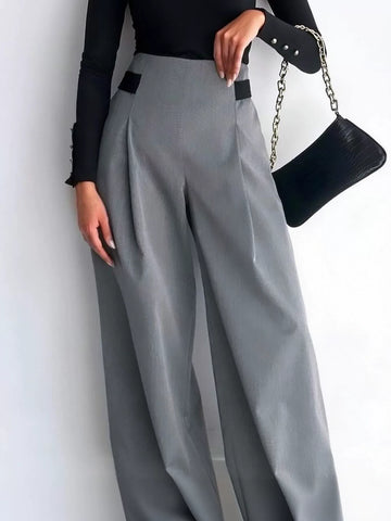 High Waisted Tie Waist Wide Leg Trousers