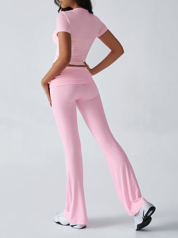 Cropped Crop Top Flare-Leg Pants Feminine Set