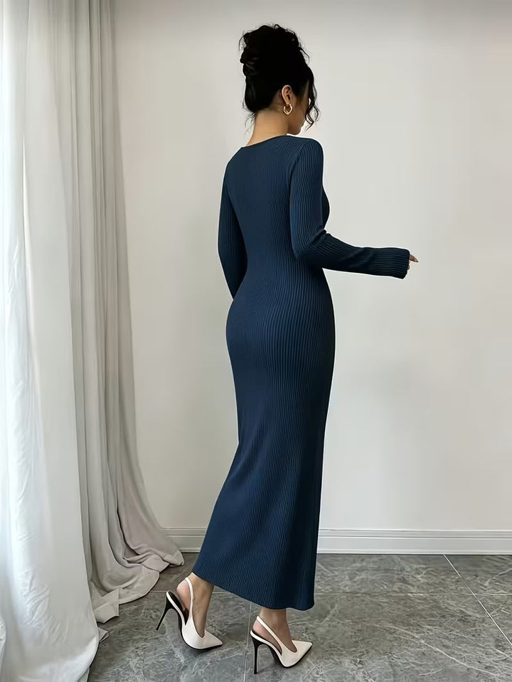 Elegant Ribbed Knit Bodycon Dress