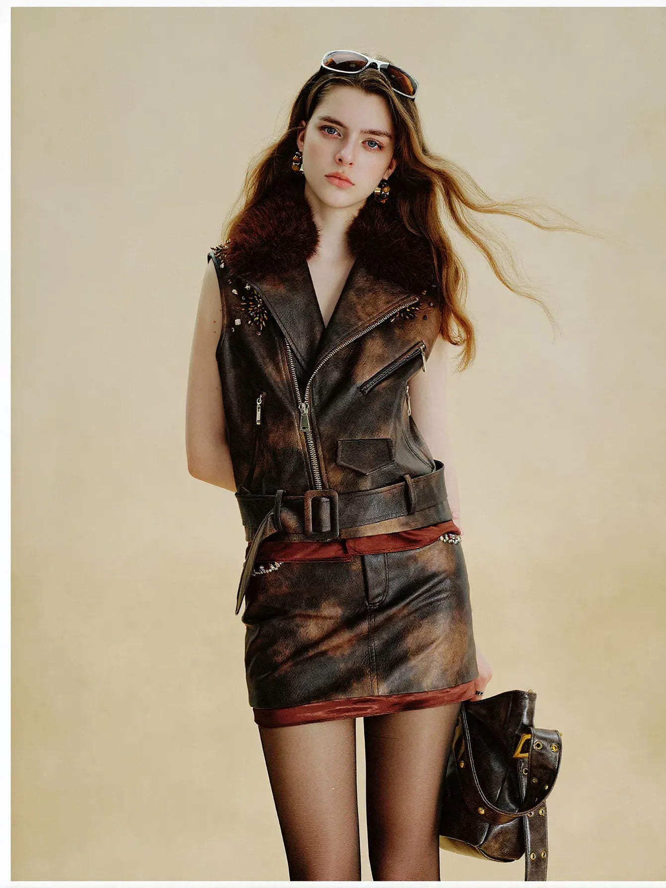 Distressed Faux Leather Mini Skirt
