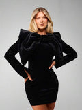 Oversized Bow Velvet Mini Dress