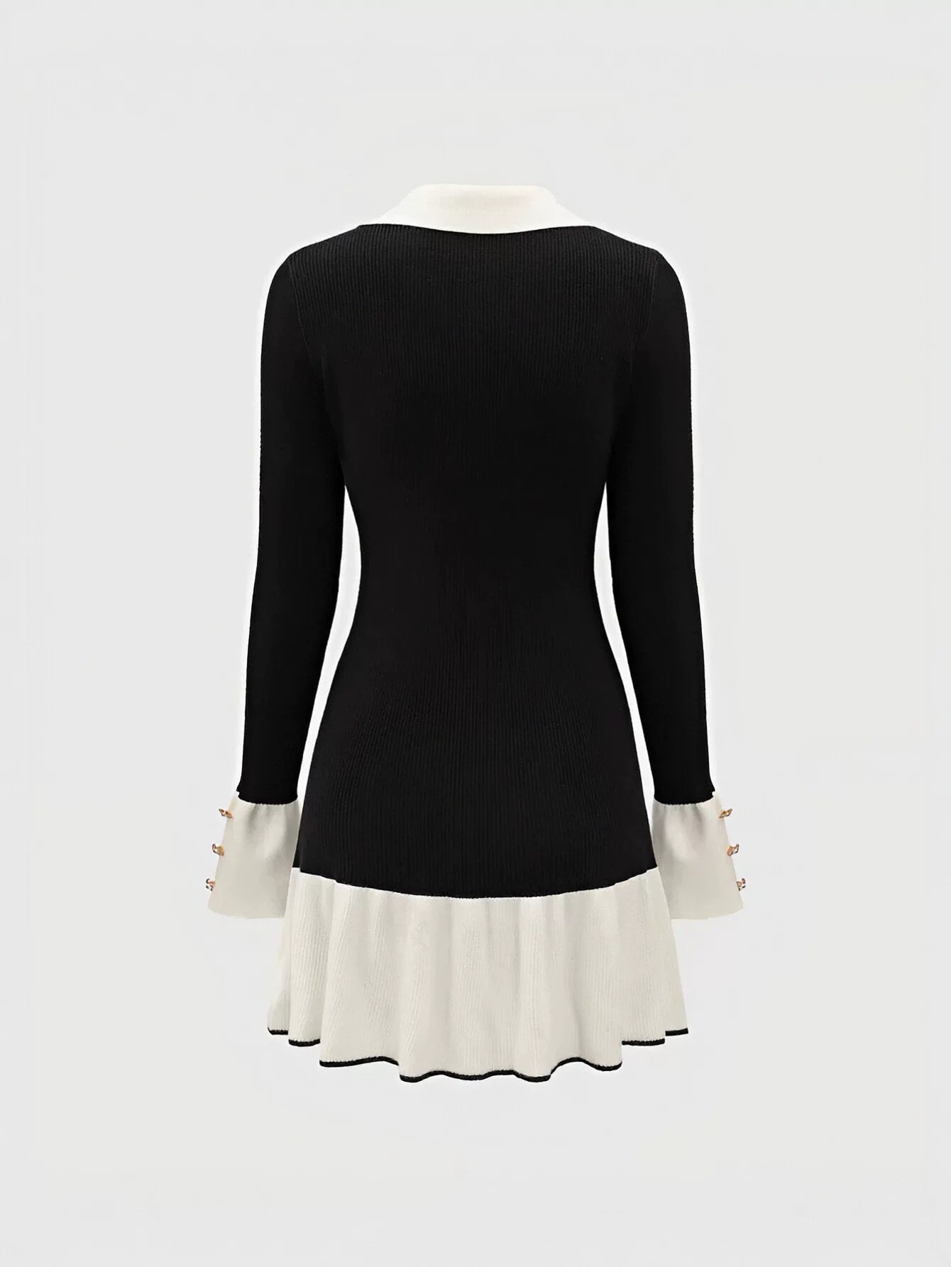 Contrast Button Down Knit Mini Dress