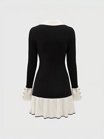 Contrast Button Down Knit Mini Dress