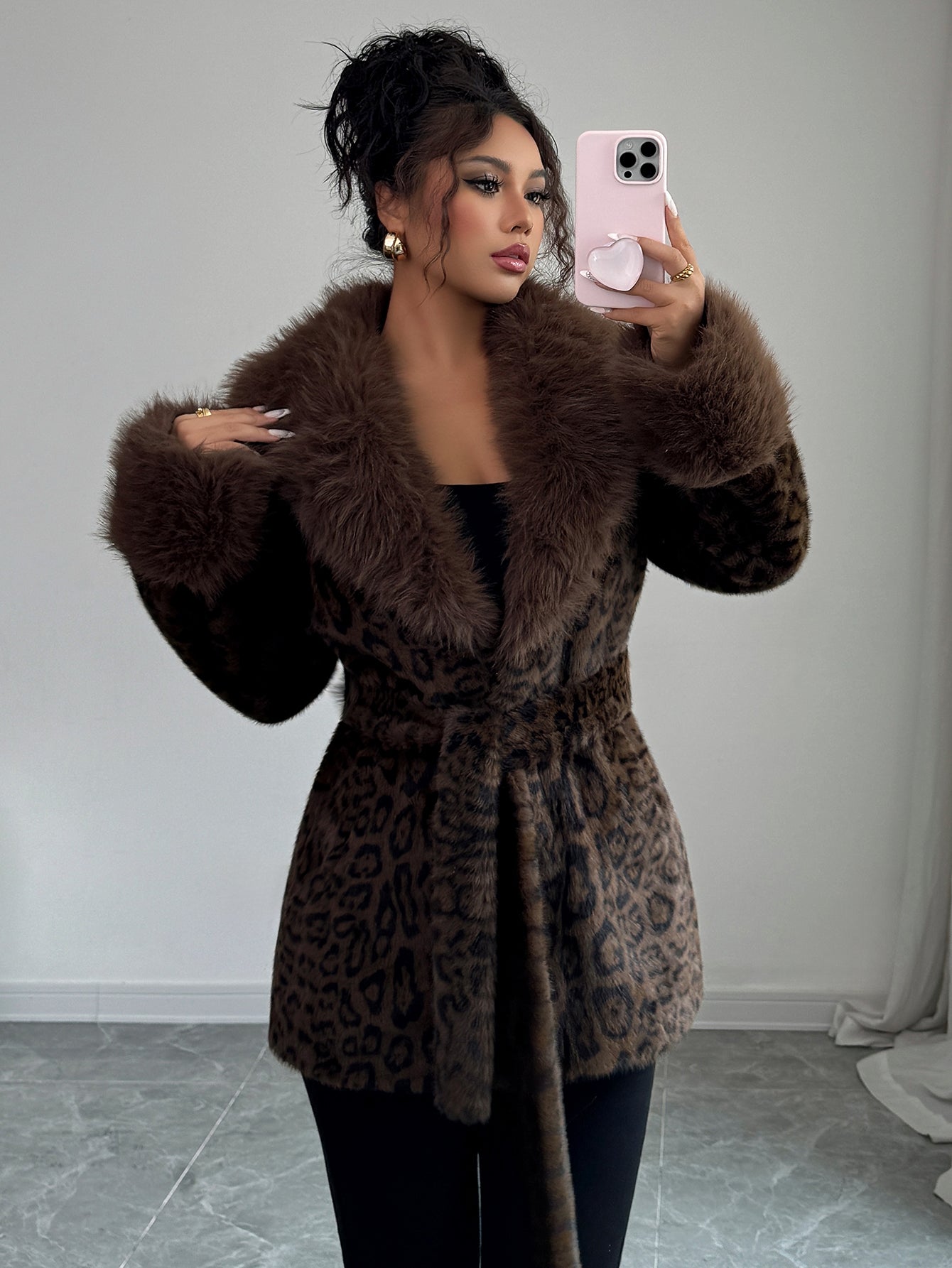 Luxurious Leopard Print Faux Fur Coat