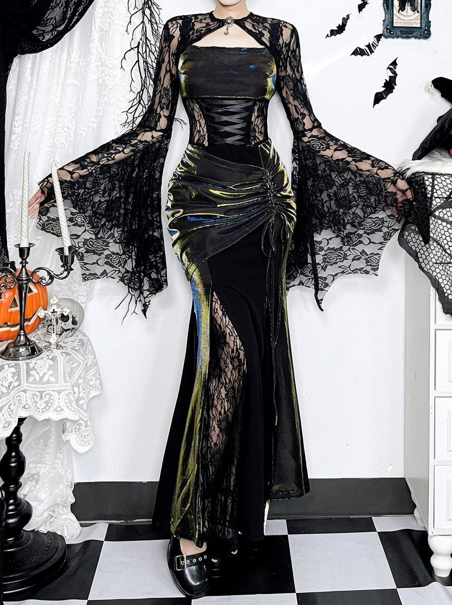 Gothic Lace Metallic Maxi Dress