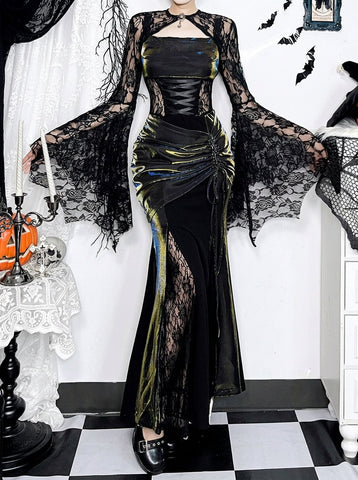 Gothic Lace Metallic Maxi Dress