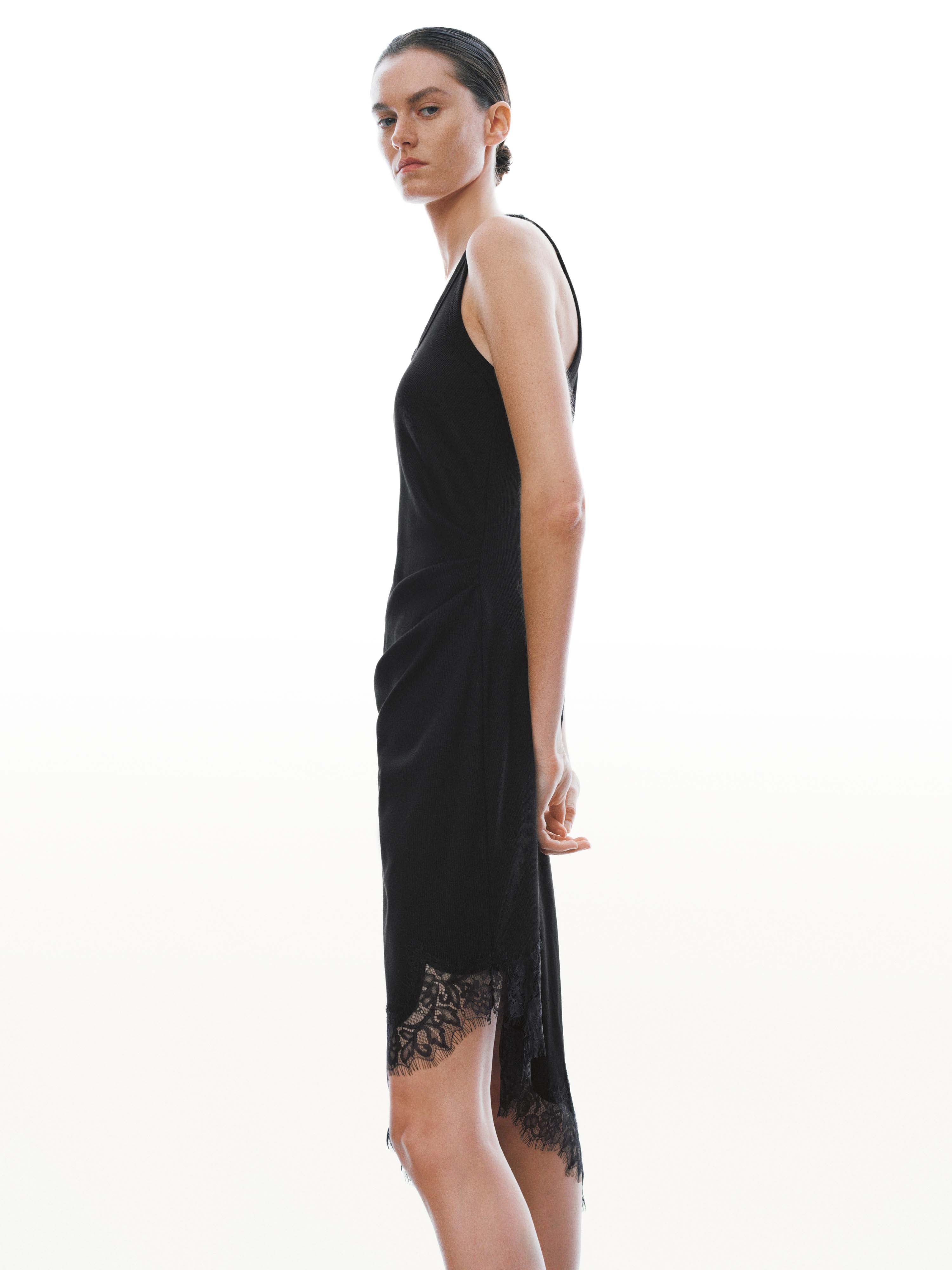 Asymmetric Lace Trim Sleeveless Skinny-Fit Midi Dresses