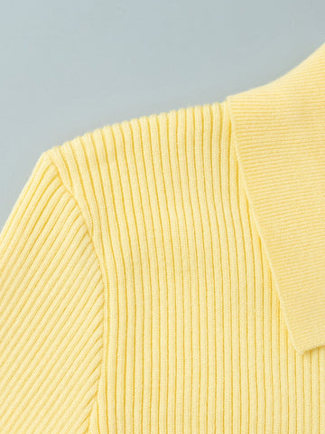 Cozy Ribbed Knit Polo Skirt Set
