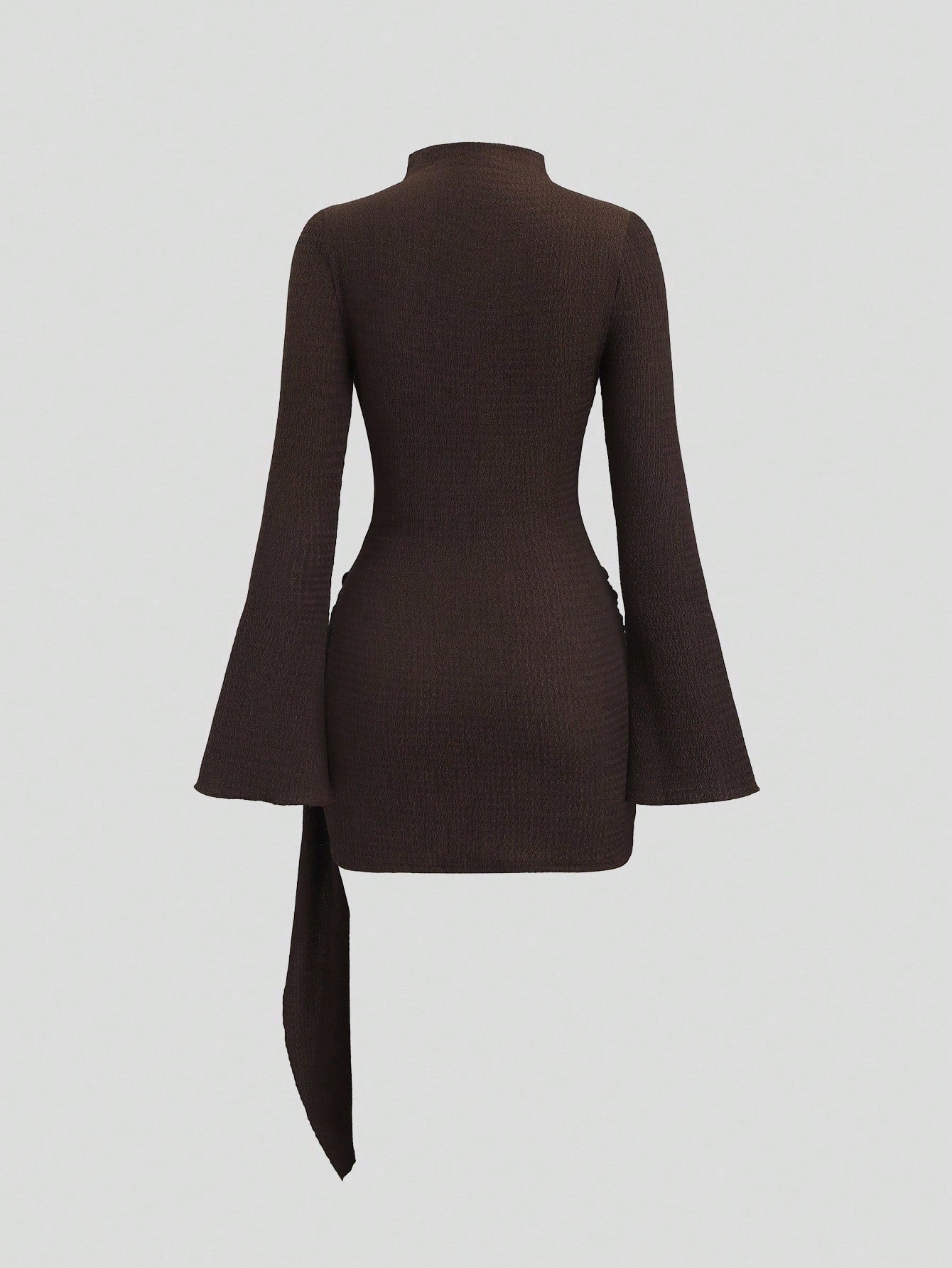 Textured Ruched Buckle Detail Mini Dress