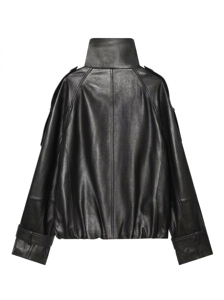 Oversized Double Breasted Leather Jacket