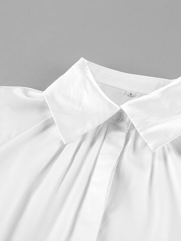 Dramatic Flared Sleeve Satin Button Shirt