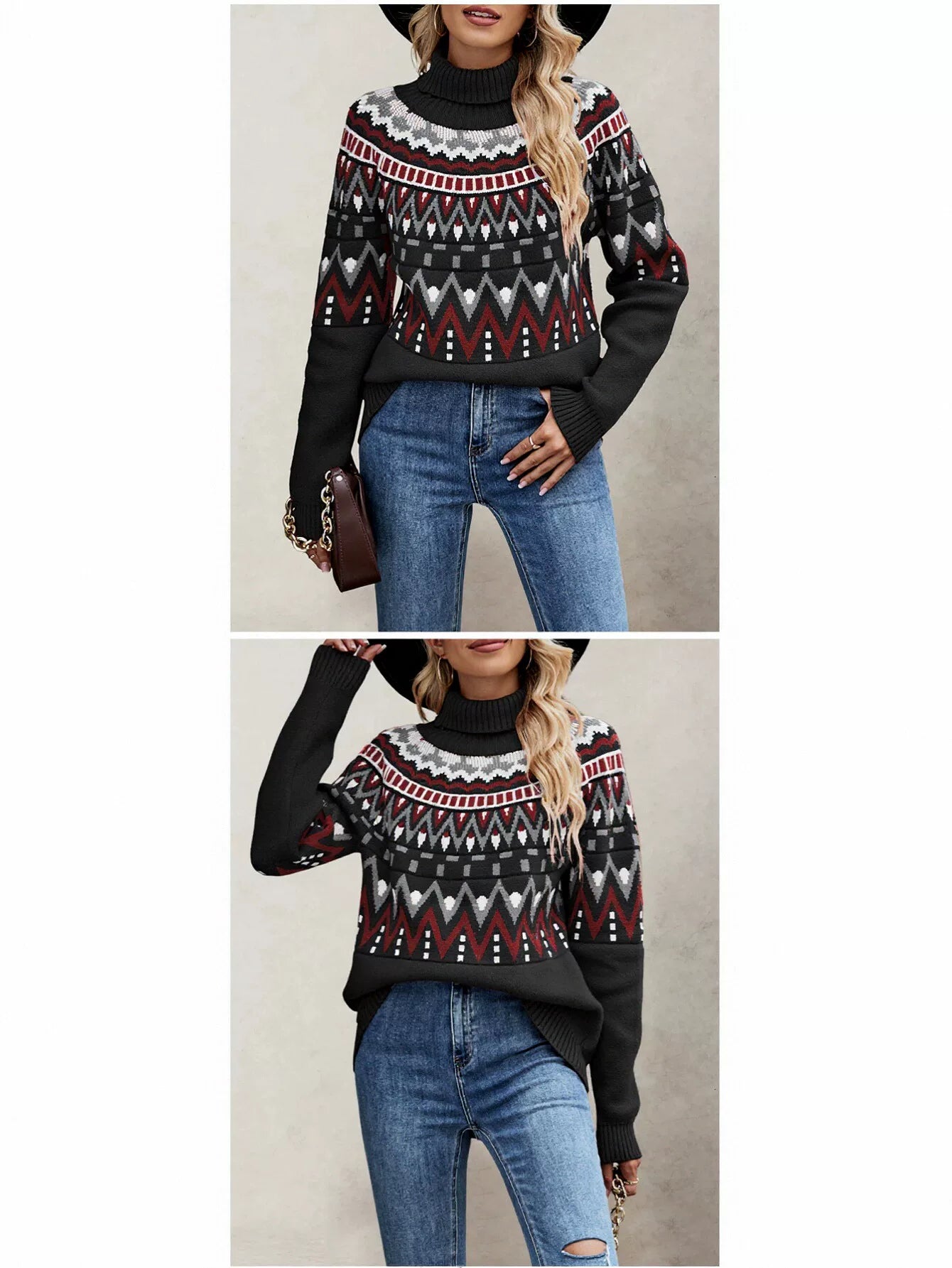 Cozy Fair Isle Turtleneck Pullover Sweater