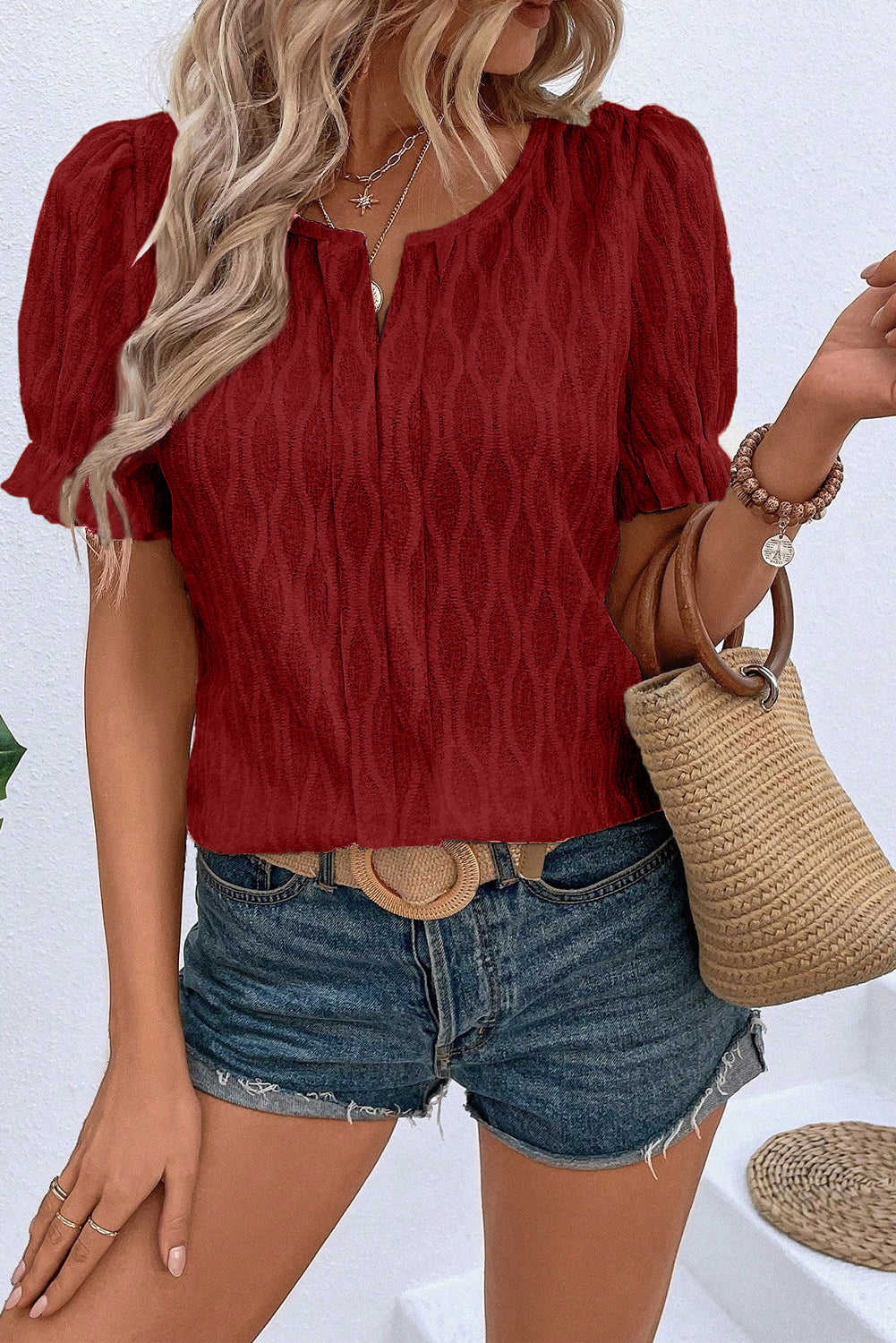 Puff Sleeve Ribbed Knit Top