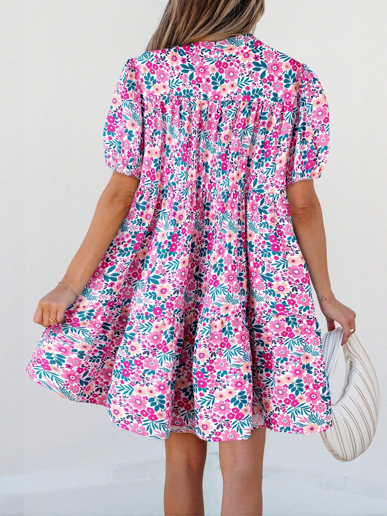 Floral Print Puff Sleeve Mini Dress