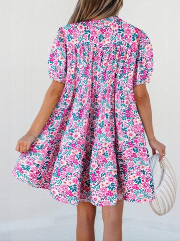 Floral Print Puff Sleeve Mini Dress