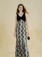 Embellished Velvet Floral Lace Maxi Dress
