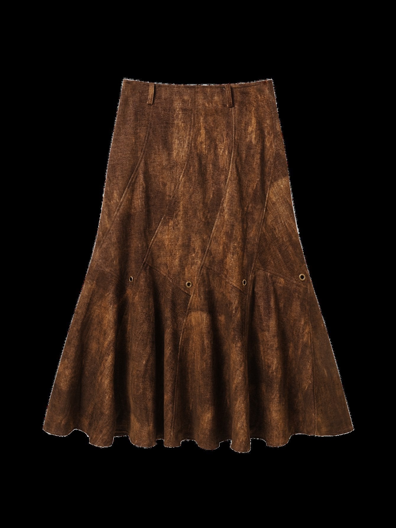 Vintage Distressed Faux Suede Midi Skirt