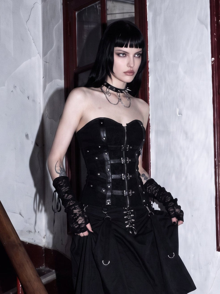 Gothic Buckle Strapped Corset Top
