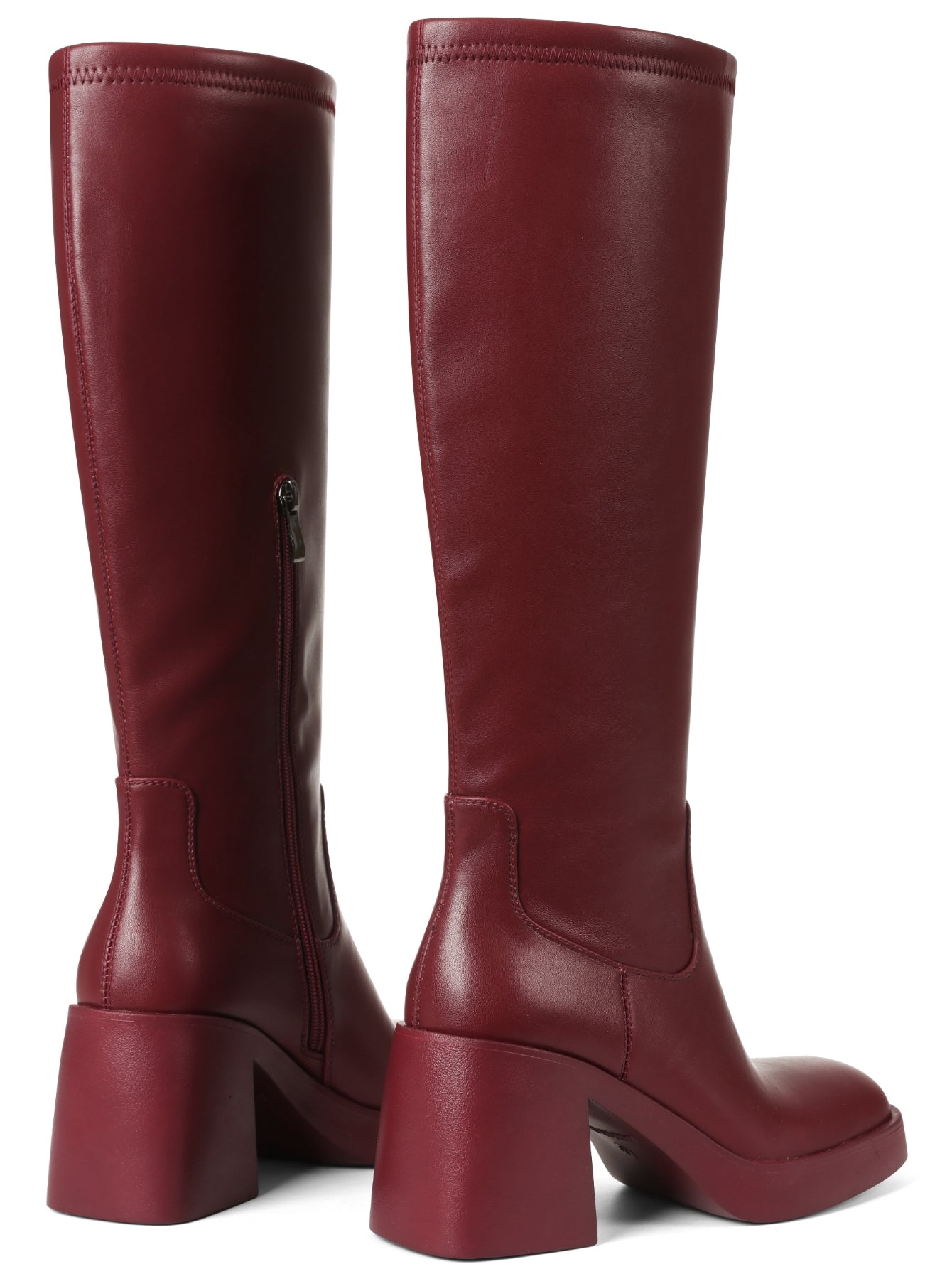 Chic Burgundy Block Heel Knee Boots