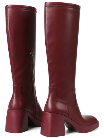 Chic Burgundy Block Heel Knee Boots