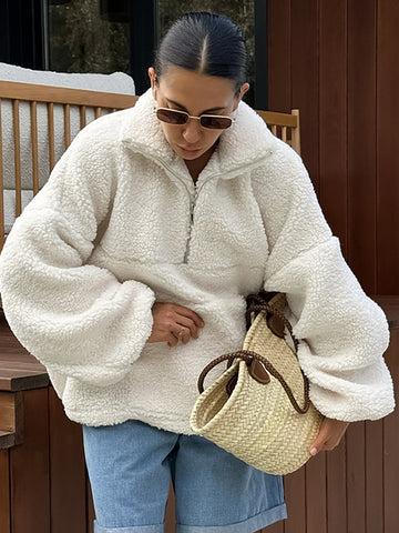 Oversized Quarter Zip Sherpa Jacket
