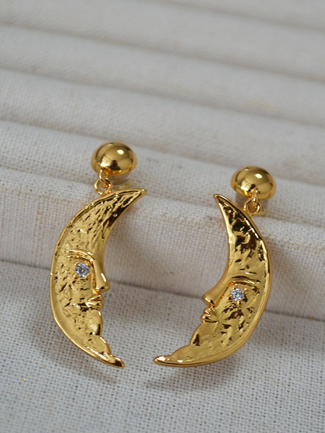 Celestial Gold Moon Statement Dangle Earrings