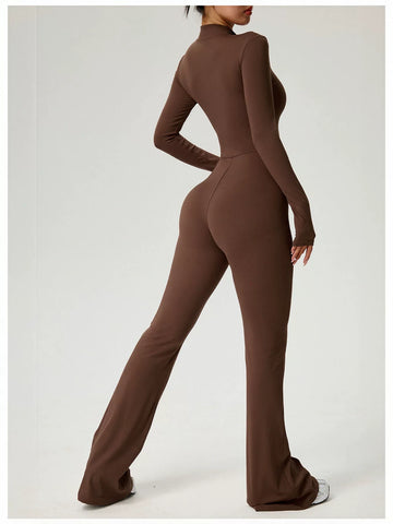 Sculpting Zip Front Flare Jumpsuit