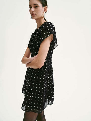 Polka Dotted Short Sleeve A-Line Midi Dresses