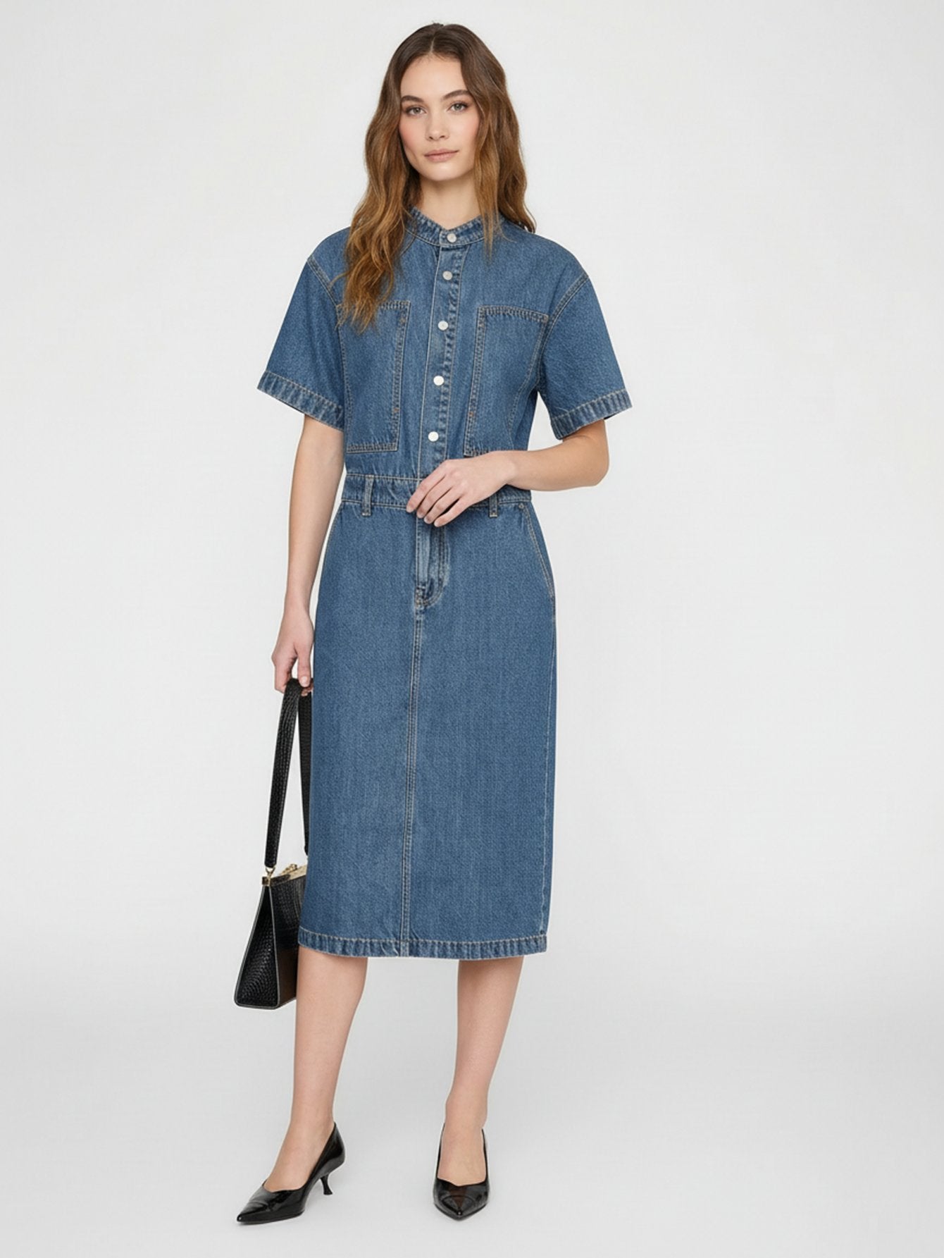 Straight Cut Denim Midi Dress