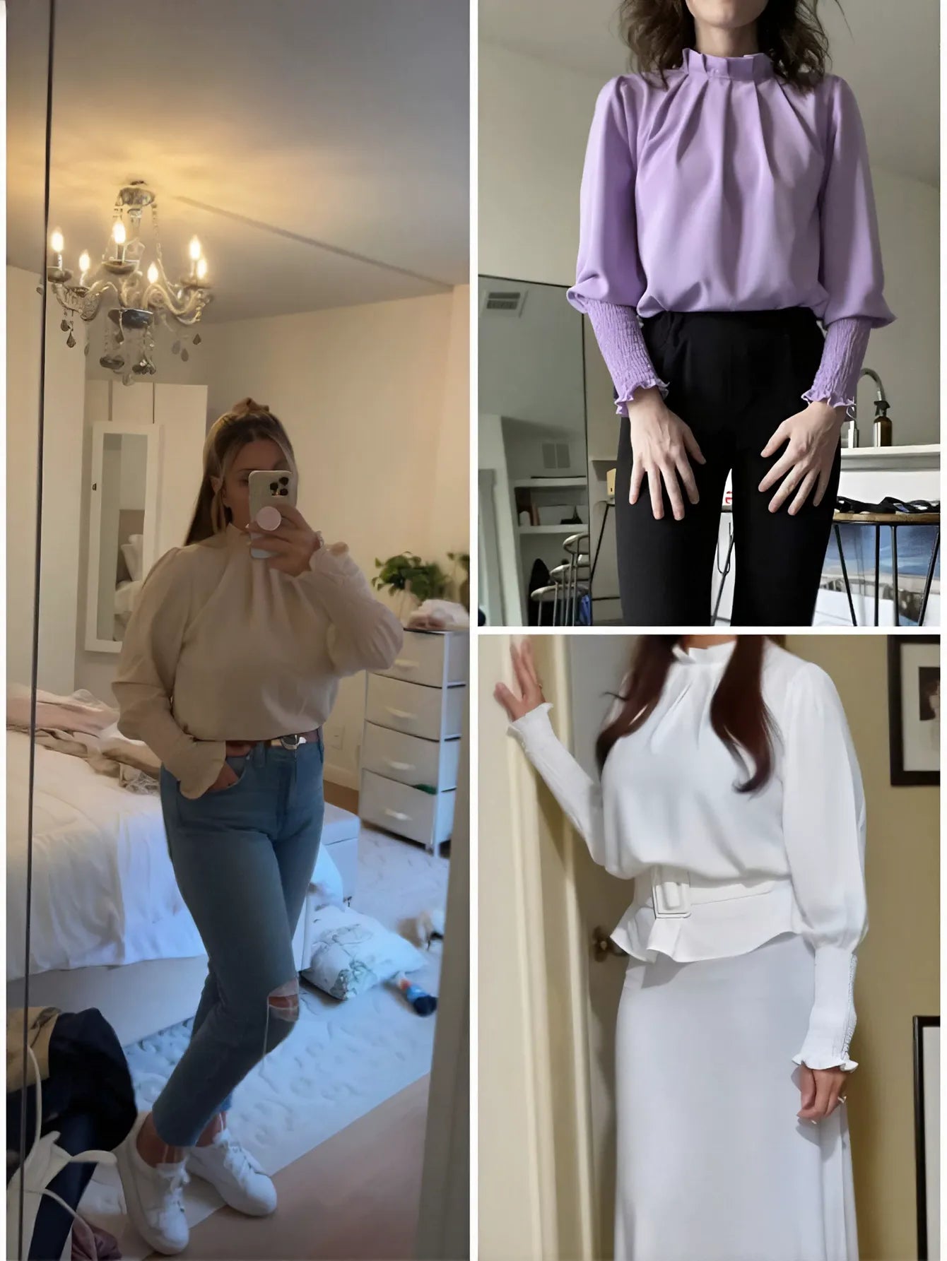 Elegant Pleated Smocked Cuff Blouse