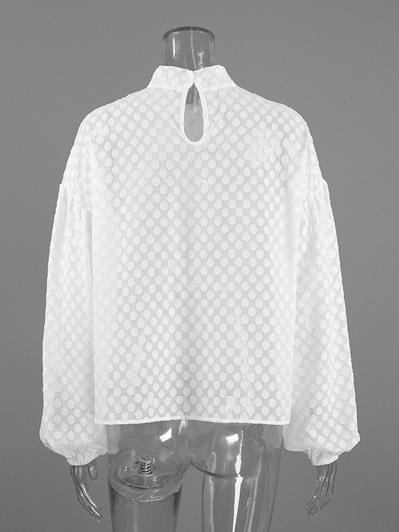 Sheer Polka Dot Tie Neck Blouse