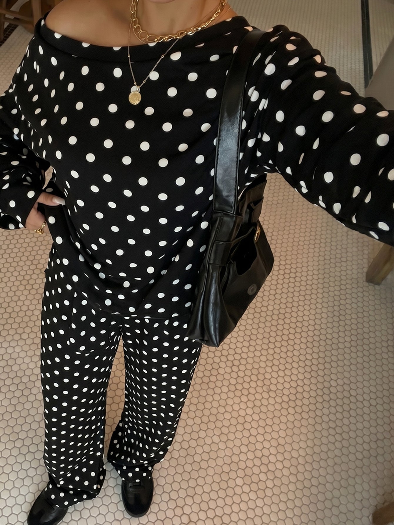 Off Shoulder Polka Dot Pant Set