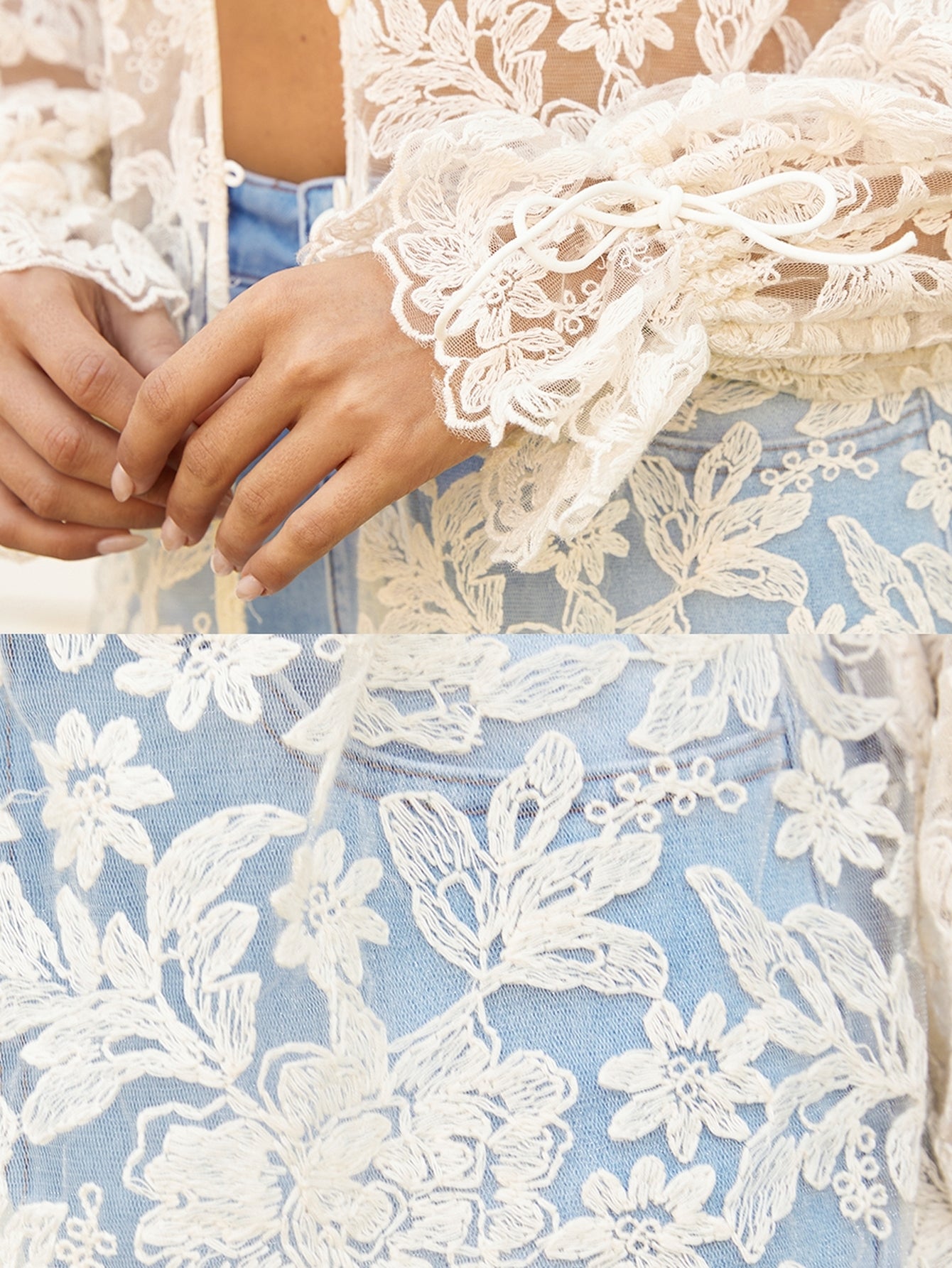 Sheer Floral Lace Button Up Shirt