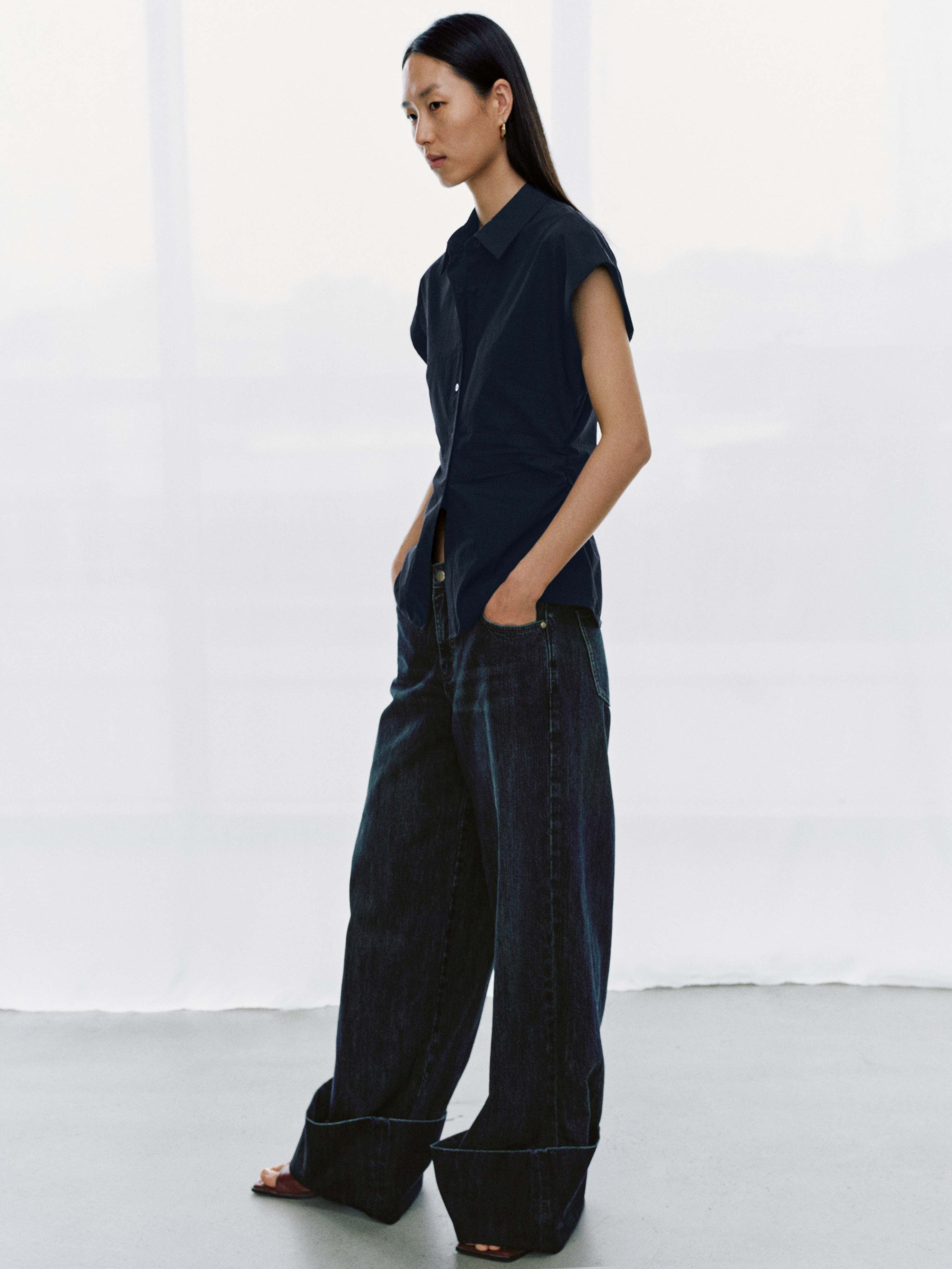 Nipped Waist Cap Short Sleeve Shirts