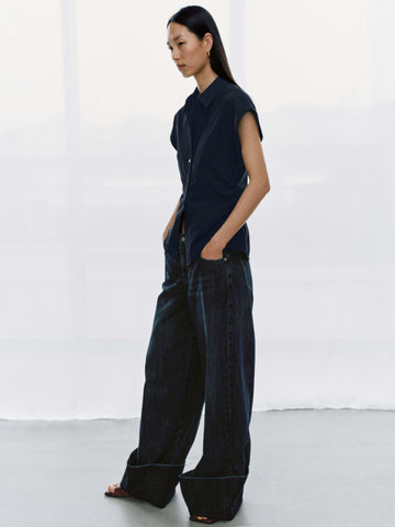 Nipped Waist Cap Short Sleeve Shirts