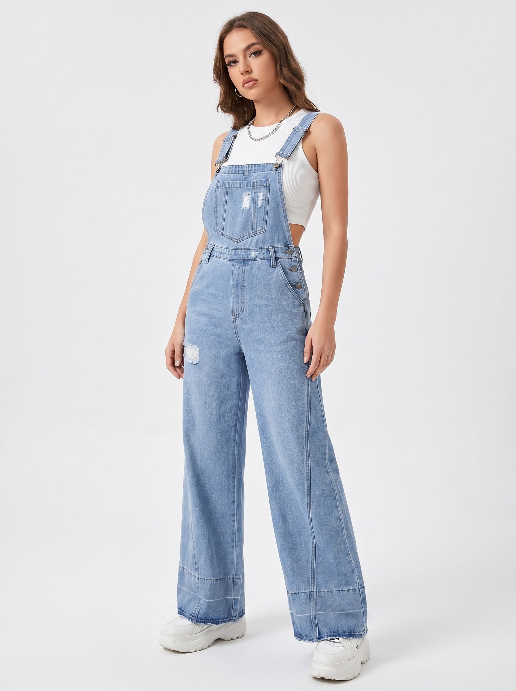 Distressed Wide Leg Jumpsuit