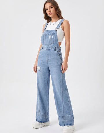 Distressed Wide Leg Jumpsuit