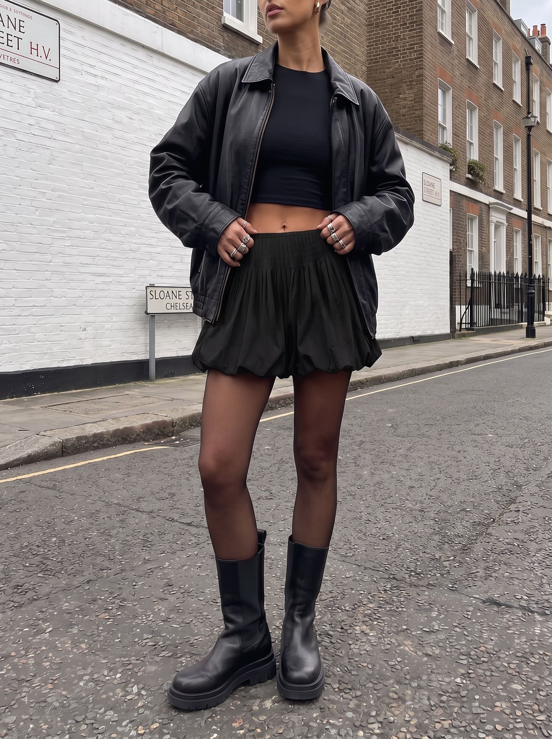 High Waisted Black Bubble Mini Skirt
