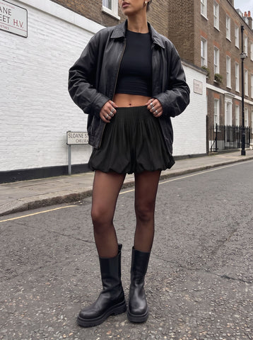 High Waisted Black Bubble Mini Skirt