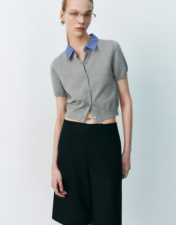 Urban Revivo Short Sleeve Knitted Cardigans-Cool Gray