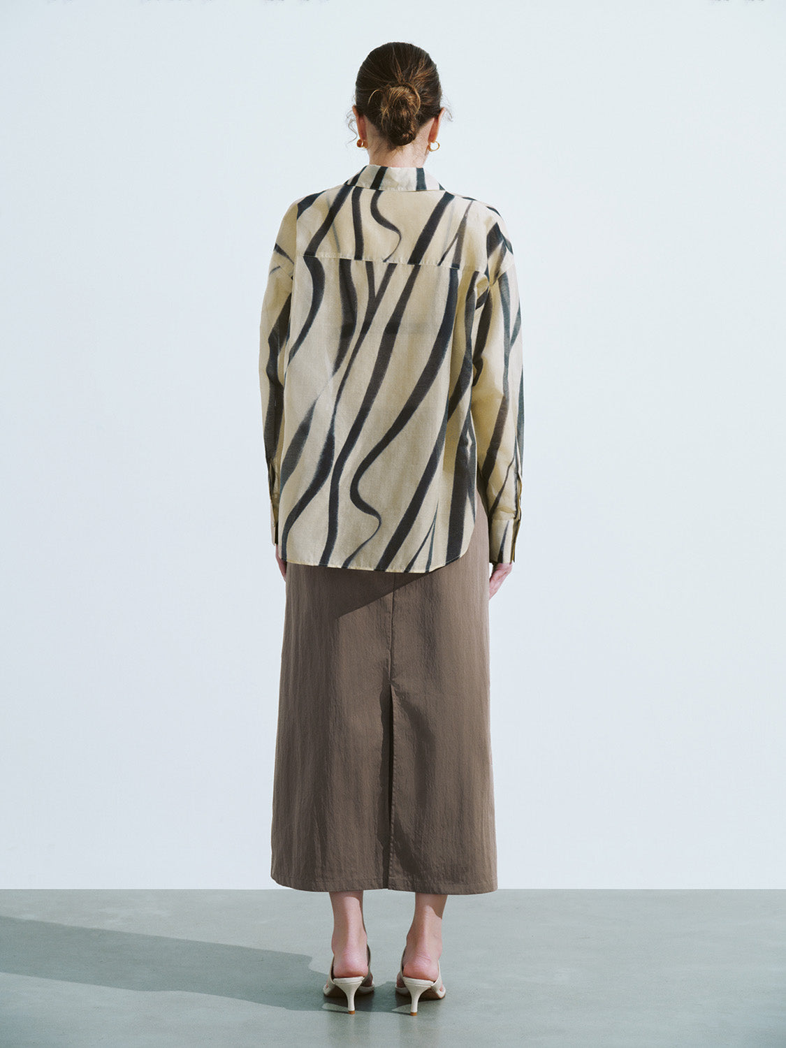 Urban Revivo Printed Button Up Loose Shirt-Beige